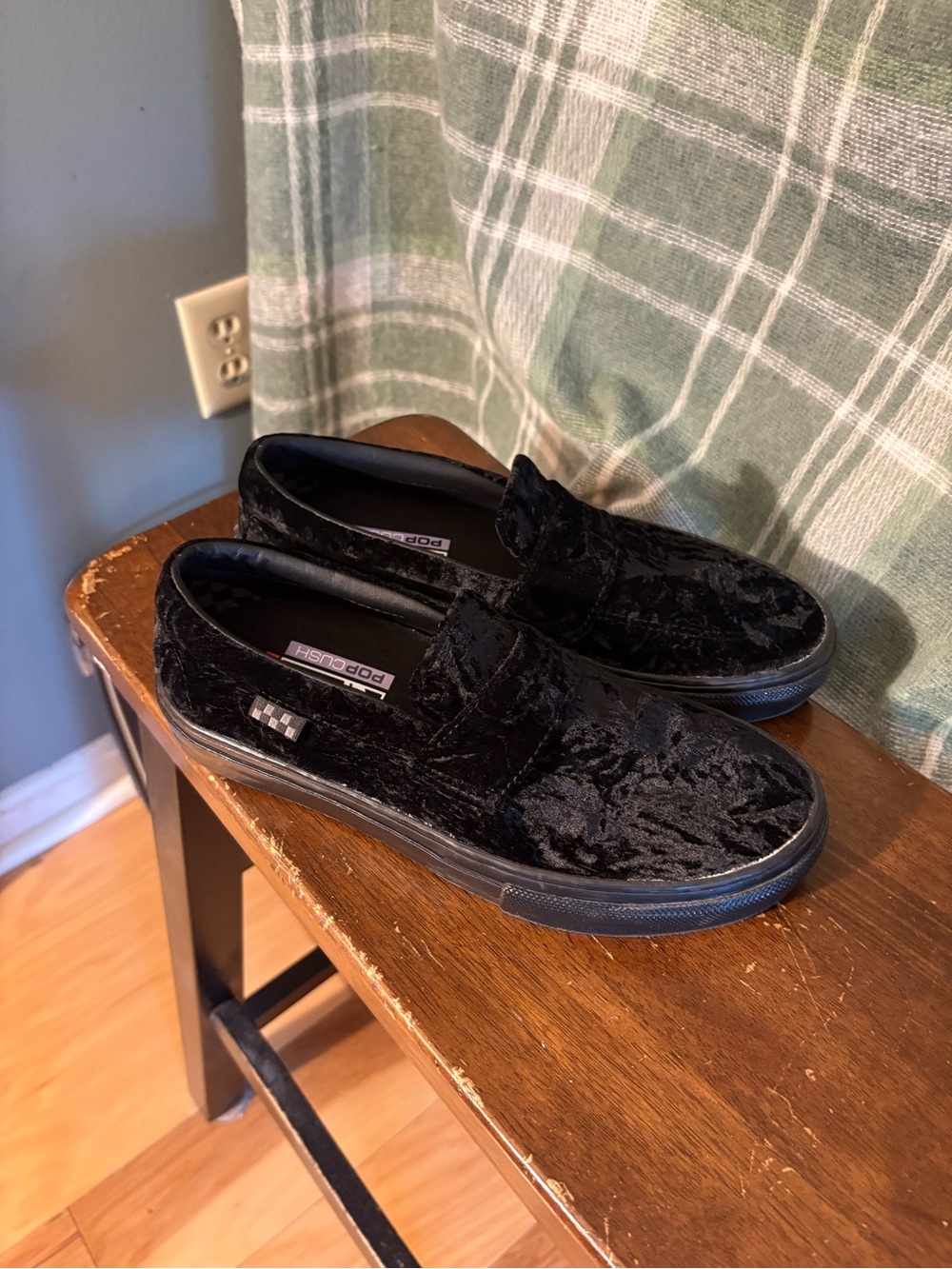 Vans Black Crushed Velvet Slip-On Sneakers